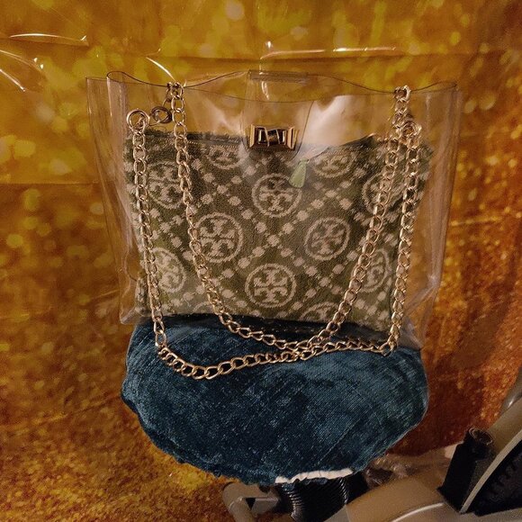 Multifuntional Chain Tote Bag Medium Transparent Shoulder Handbag with Turn-Lock - Picture 9 of 10